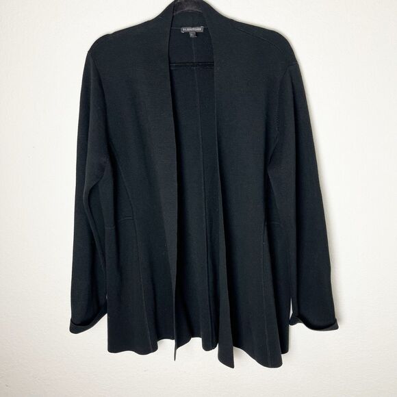 Eileen Fisher Sweaters - Eileen Fisher Black Open Front Cardigan Silk Organic Cotton Lagenlook Minimalism
